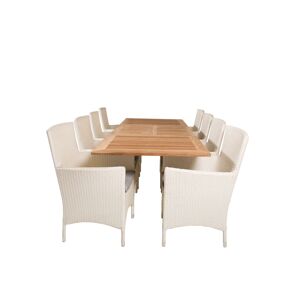 Panama hagesett bord 90x160/240cm og 8 stoler Malin hvit, natur.