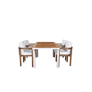 Panama hagesett bord 90x160/240cm og 4 stoler Erica natur, hvit.