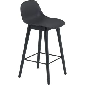 Muuto Fiber barstol med ryggstøtte black, sorte ben, lav