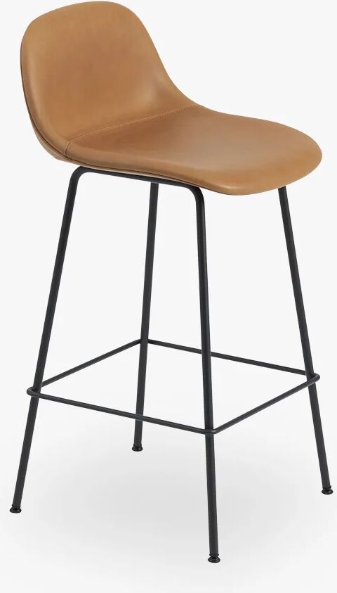 Muuto Fiber Bar Krakk W Rygg-Tube-Base-H: 65 Cm, Silke, Skinn-Cognac / Svart