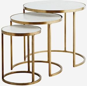 Madam Stoltz Three marble brass sofabord - Sett med 3