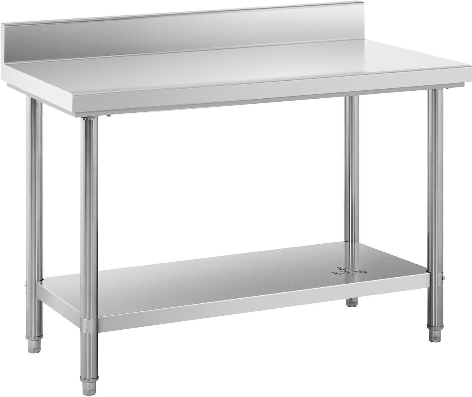 Royal Catering Arbeidsbord i rustfritt stål - 120 x 60 cm - bakkant - 198 kg bæreevne - Royal Catering RCAT-120/60-SP