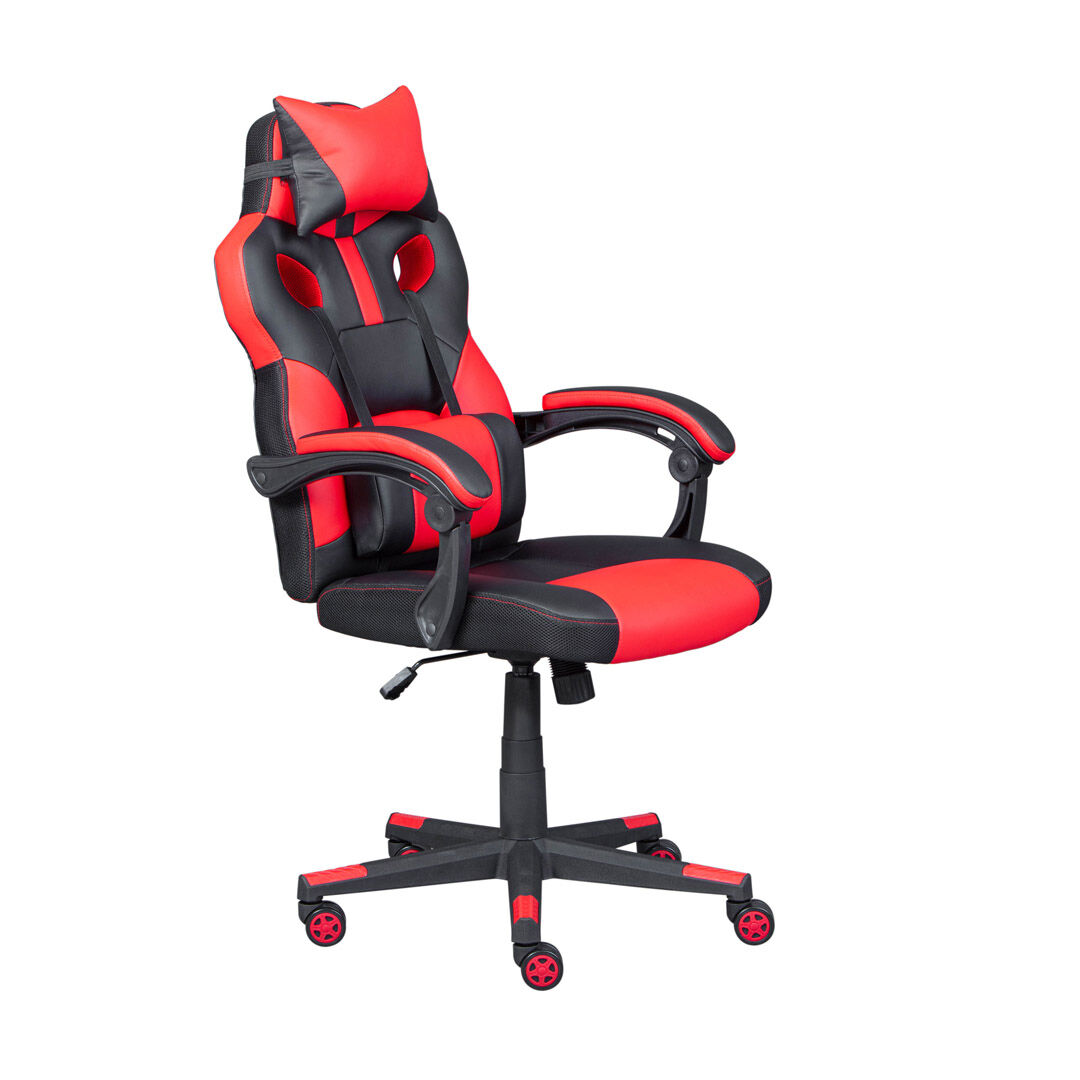 Devel kontorstol med pute og lenestøtte svart, rød.