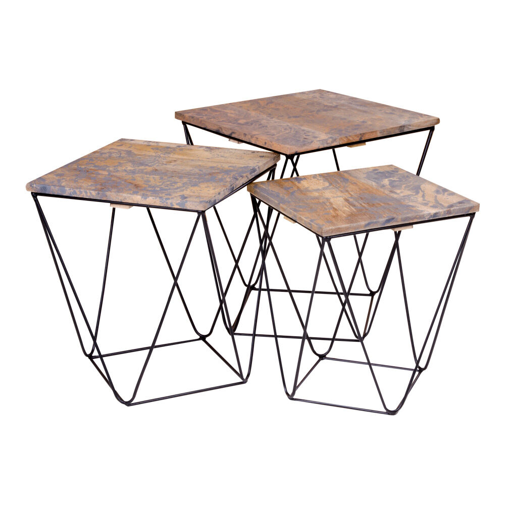 Rano hjørnebord sæt med 3 borde i grå med stål ben i svart.