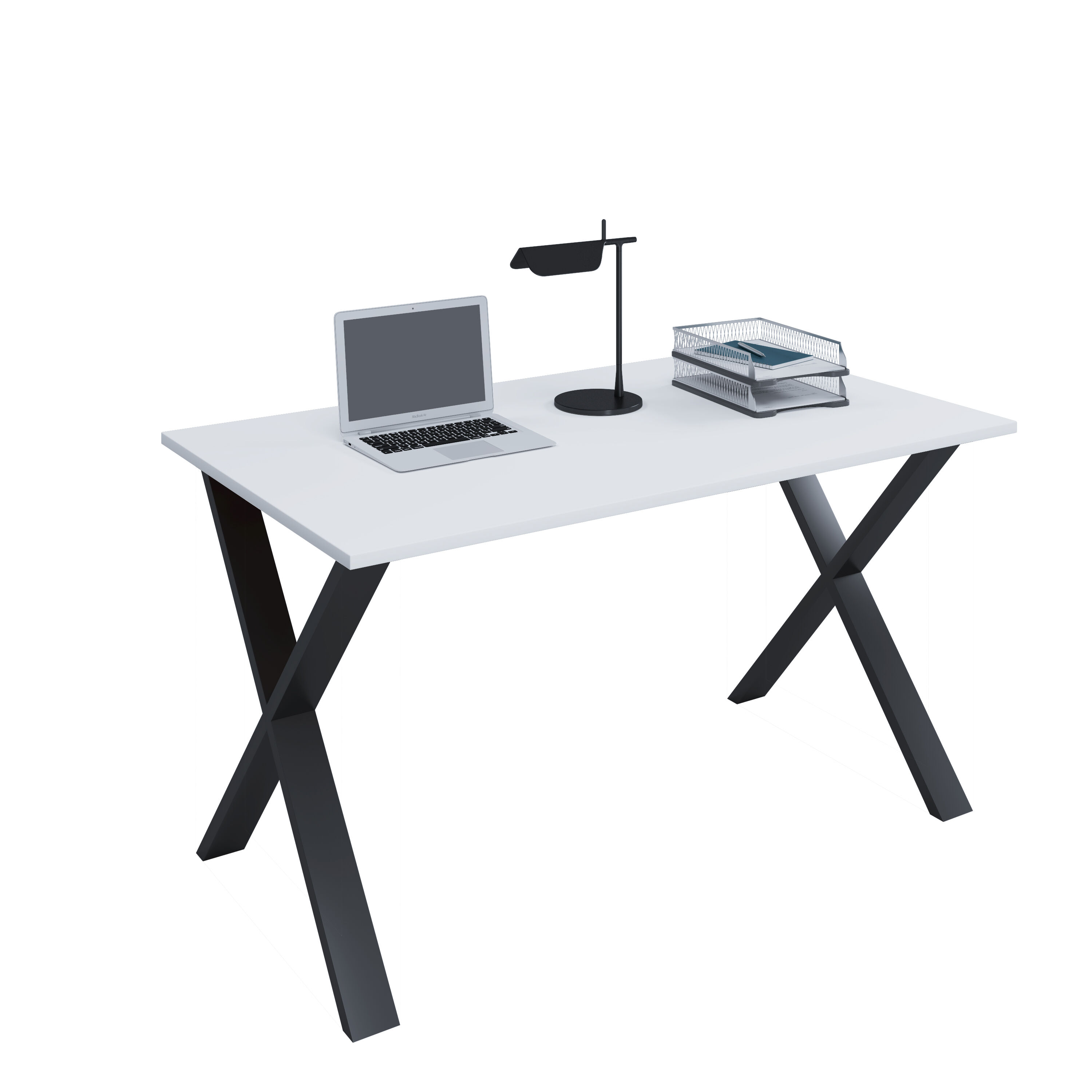 Lona skrivebord 110x80 cm X-ben hvit, svart.