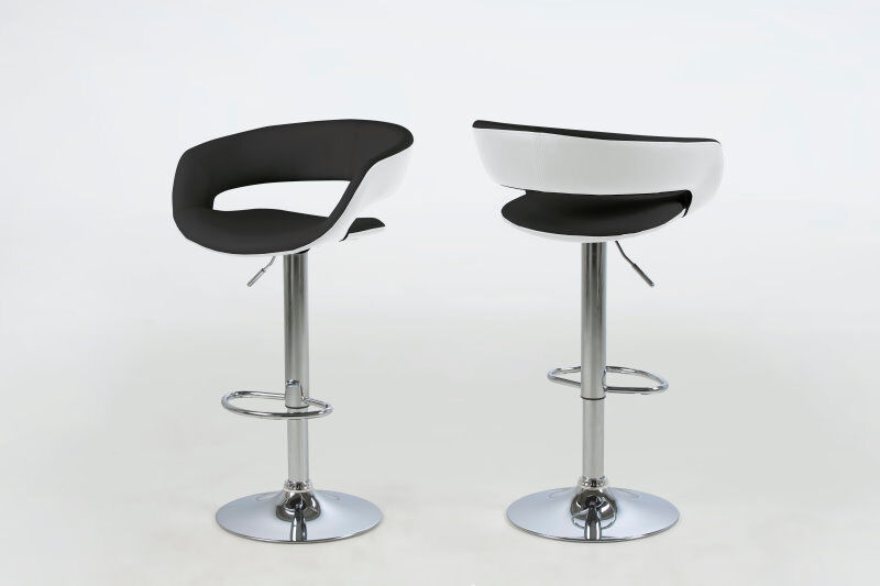 Gramma barstol i svart og hvit PU kunstskinn, med fot i krom, med gasspatron.