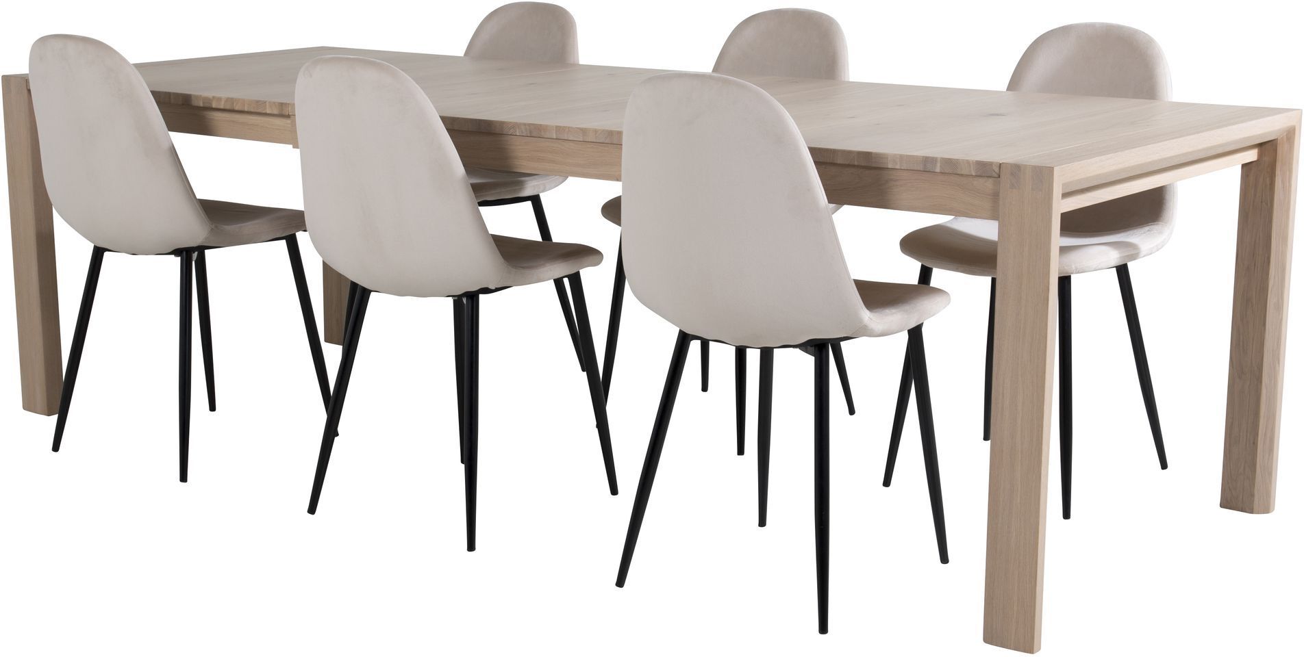 Venture Design Sleek Spisebord m. uttrekk med 6 Polar  Stoler, Beige Velour   Unoliving