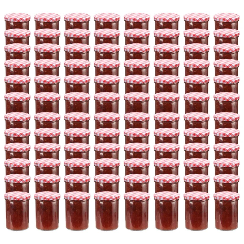 vidaXL Syltetøyglass med hvite og røde lokk 96 stk 400 ml