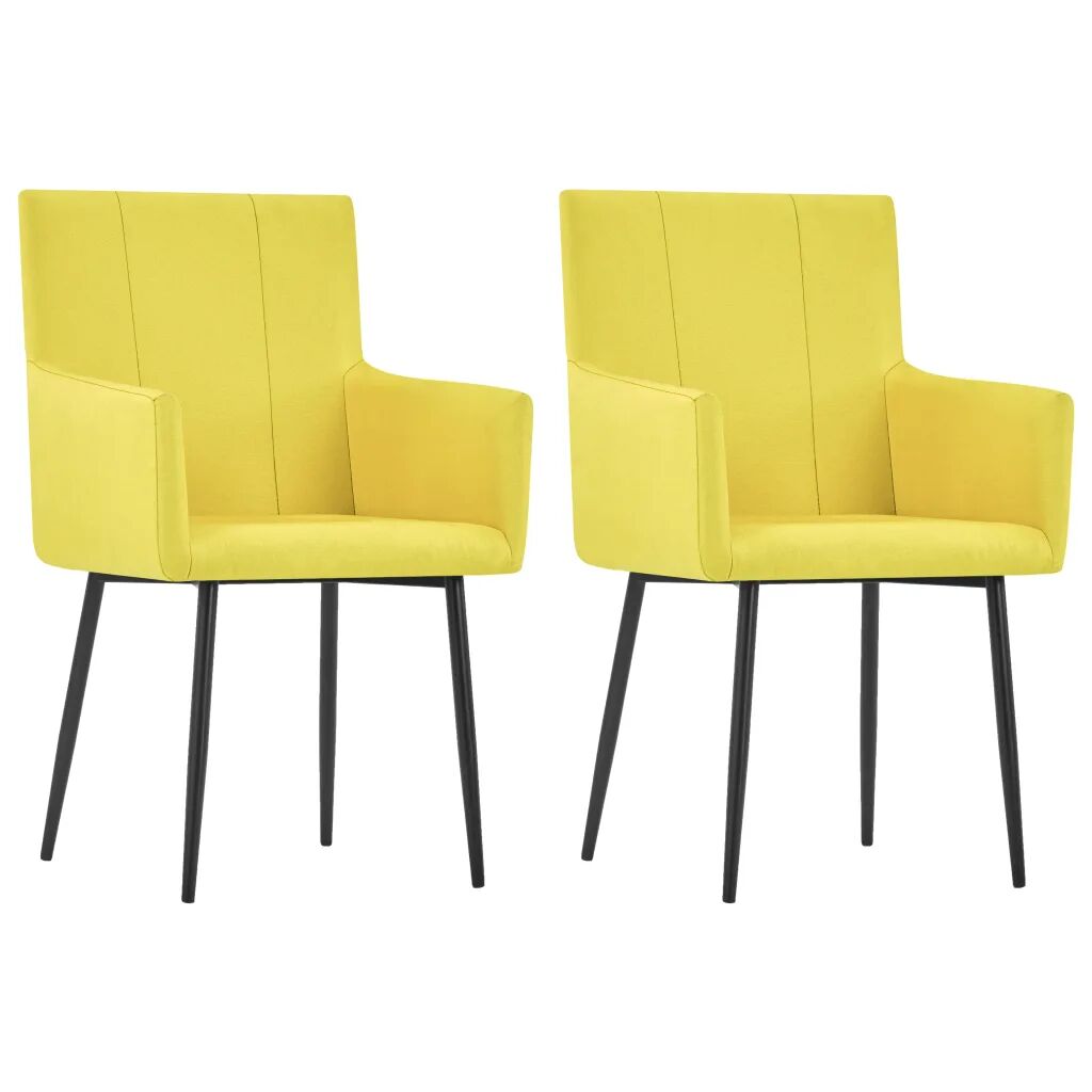 vidaXL Spisestoler med armlener 2 stk gul stoff