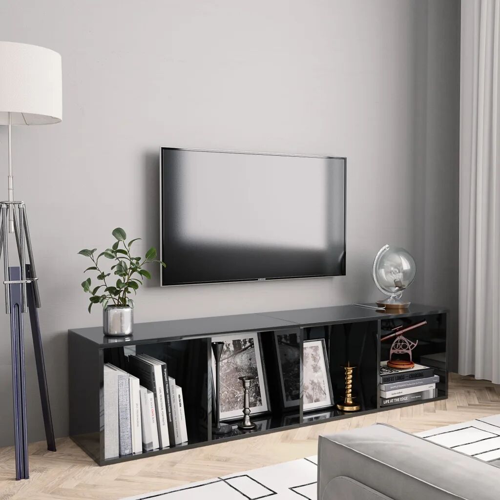 vidaXL Bokhylle/TV-benk høyglans svart 143x30x36 cm