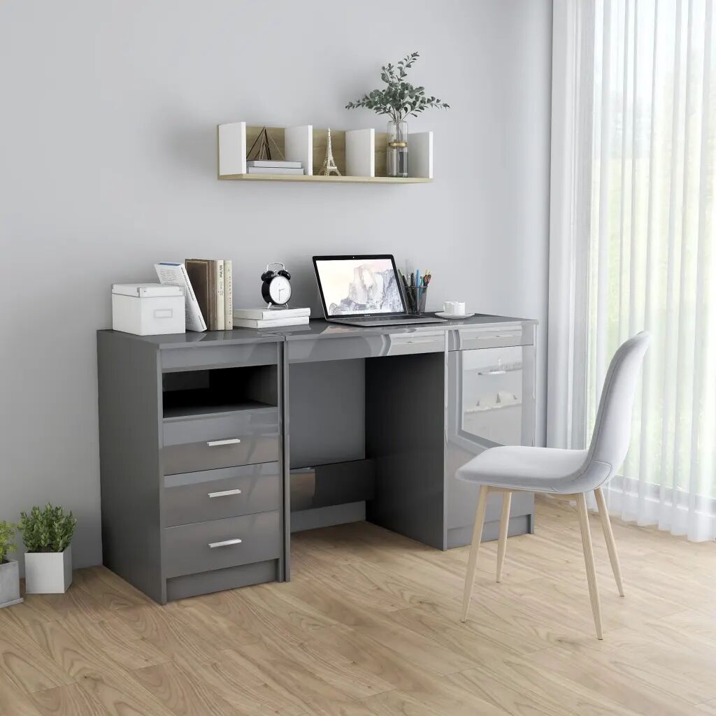 vidaXL Skrivebord høyglans grå 140x50x76 cm sponplate