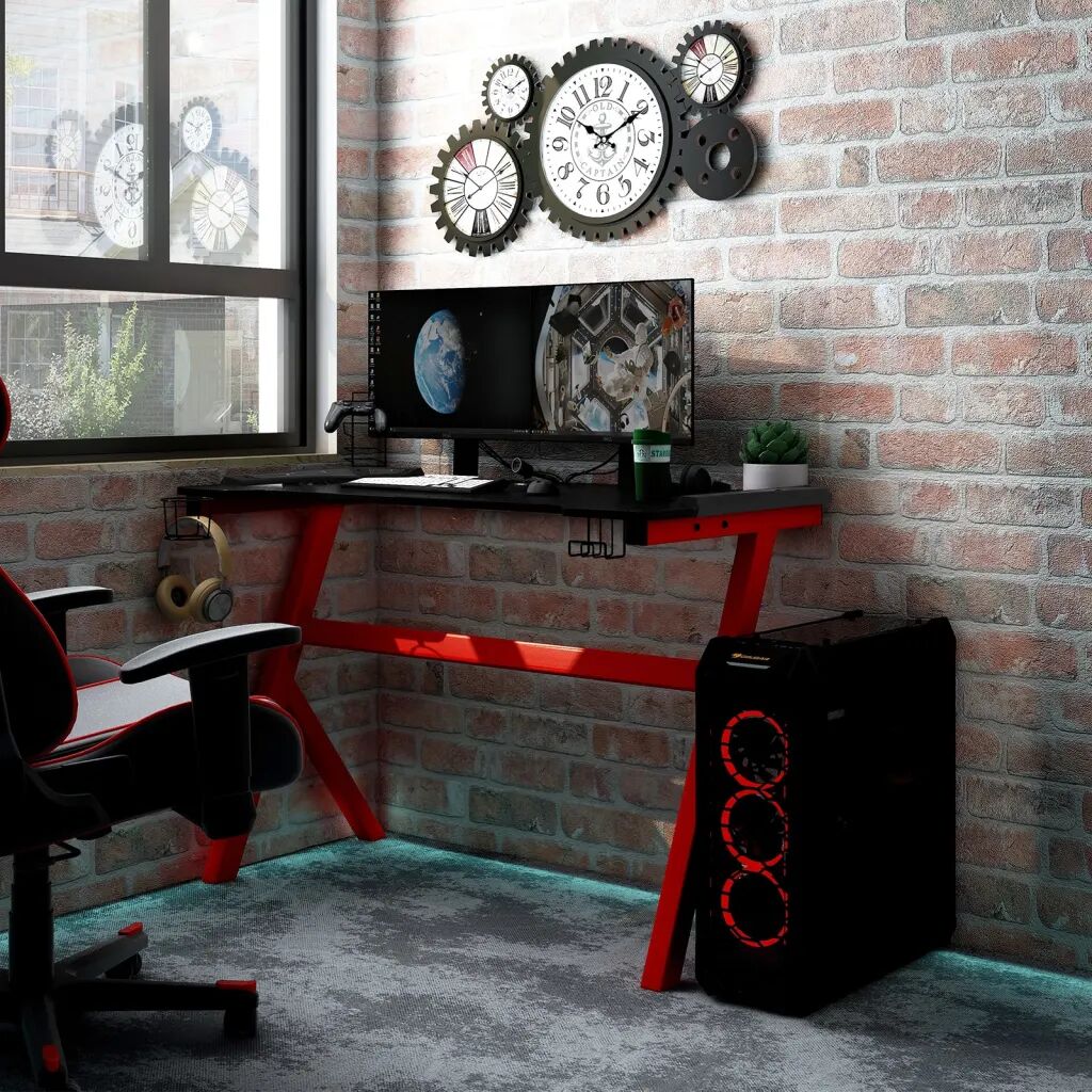 vidaXL Gamingbord med LED og Y-form svart og rød 90x60x75 cm