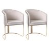 Zestaw 2 krzeseł z podłokietnikami z weluru i metalu - Kolor beżowy i złoty - JOSETHE marki Pascal Morabito