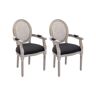Vente-unique Conjunto de 2 cadeiras com apoios de braços empalhadas, tecido e madeira de hévea preto - ANTOINETTE