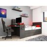 Vente-unique Cama dupla gamer 2 x 90 x 200 cm com secretária e LEDs antracite e vermelho - VOUANI