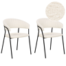 Beliani Conjunto de 2 cadeiras de jantar estofos em bouclé branco creme pernas metálicas pretas com braços encosto curvo design contemporâneo moderno