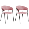 Beliani Conjunto de 2 cadeiras de jantar estofos em veludo rosa pernas metálicas pretas com braços encosto curvo design contemporâneo moderno
