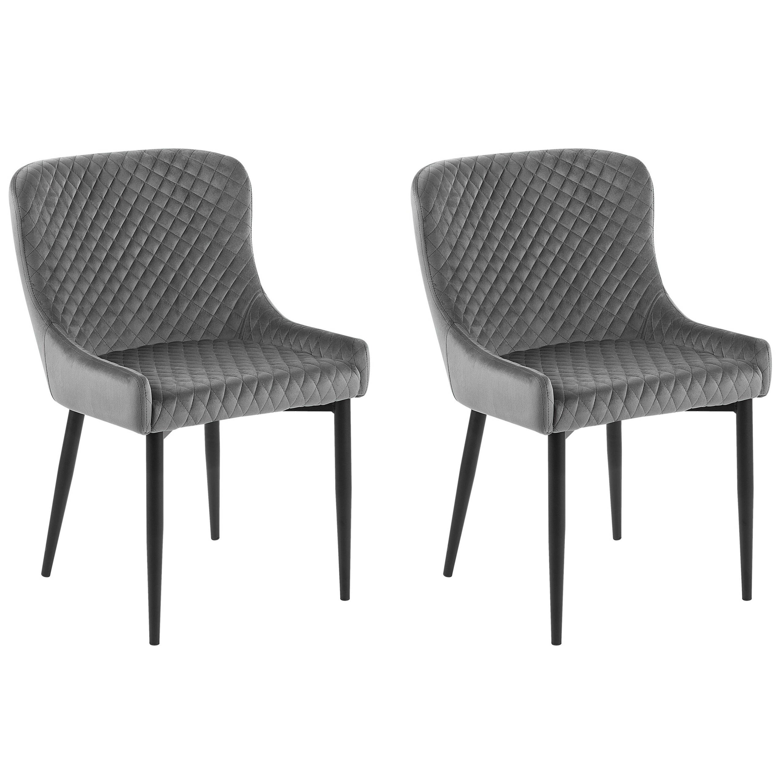 Beliani Conjunto de 2 cadeiras estofadas em veludo de poliéster cinzento confortáveis para sala de jantar ou sala de estar