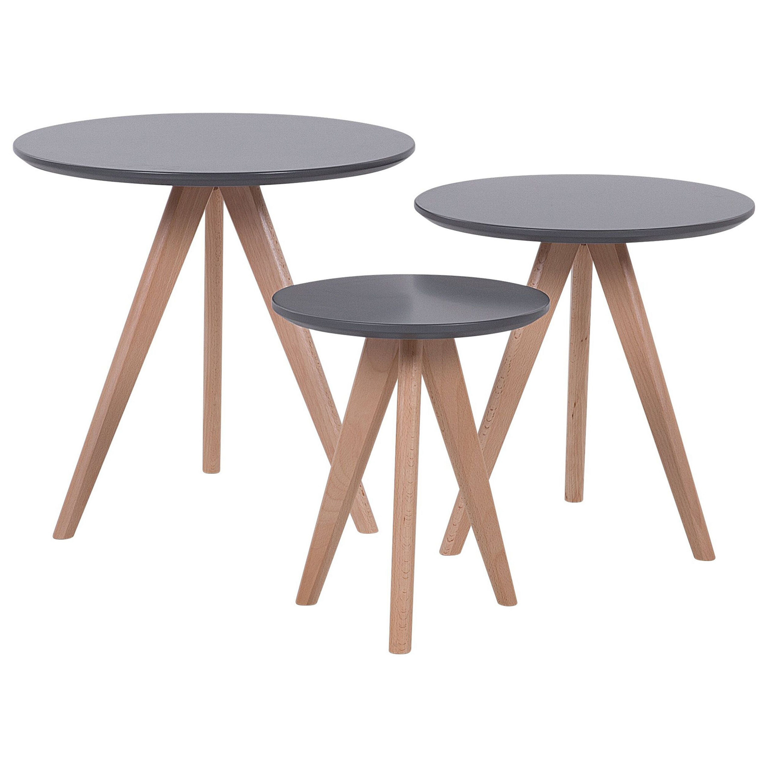 Beliani Conjunto de 3 mesas cinzentas redondas com tampos de MDF e pés de madeira para sala ou quarto design escandinavo moderno