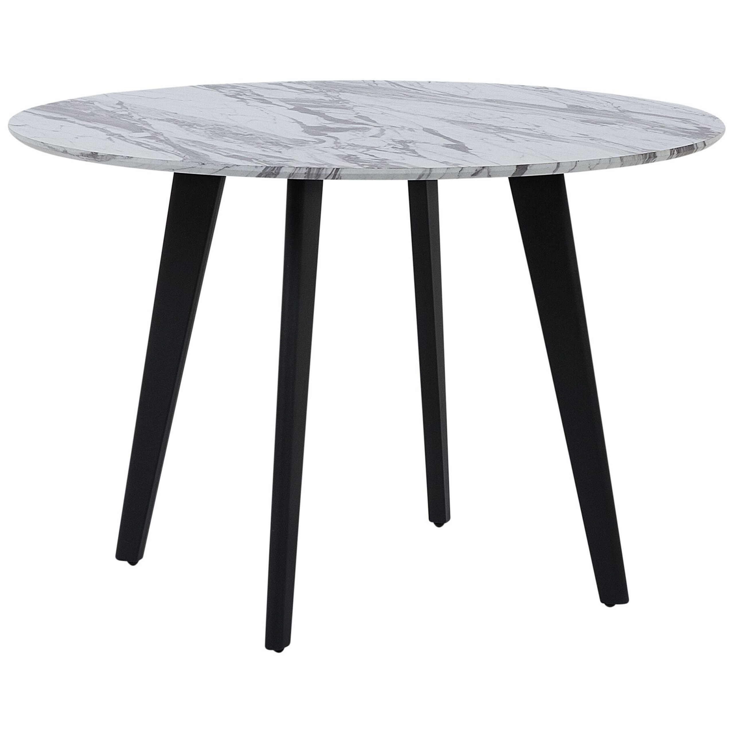 Beliani Mesa de jantar redonda tampo em MDF com efeito de mármore pés de metal preto 110 cm