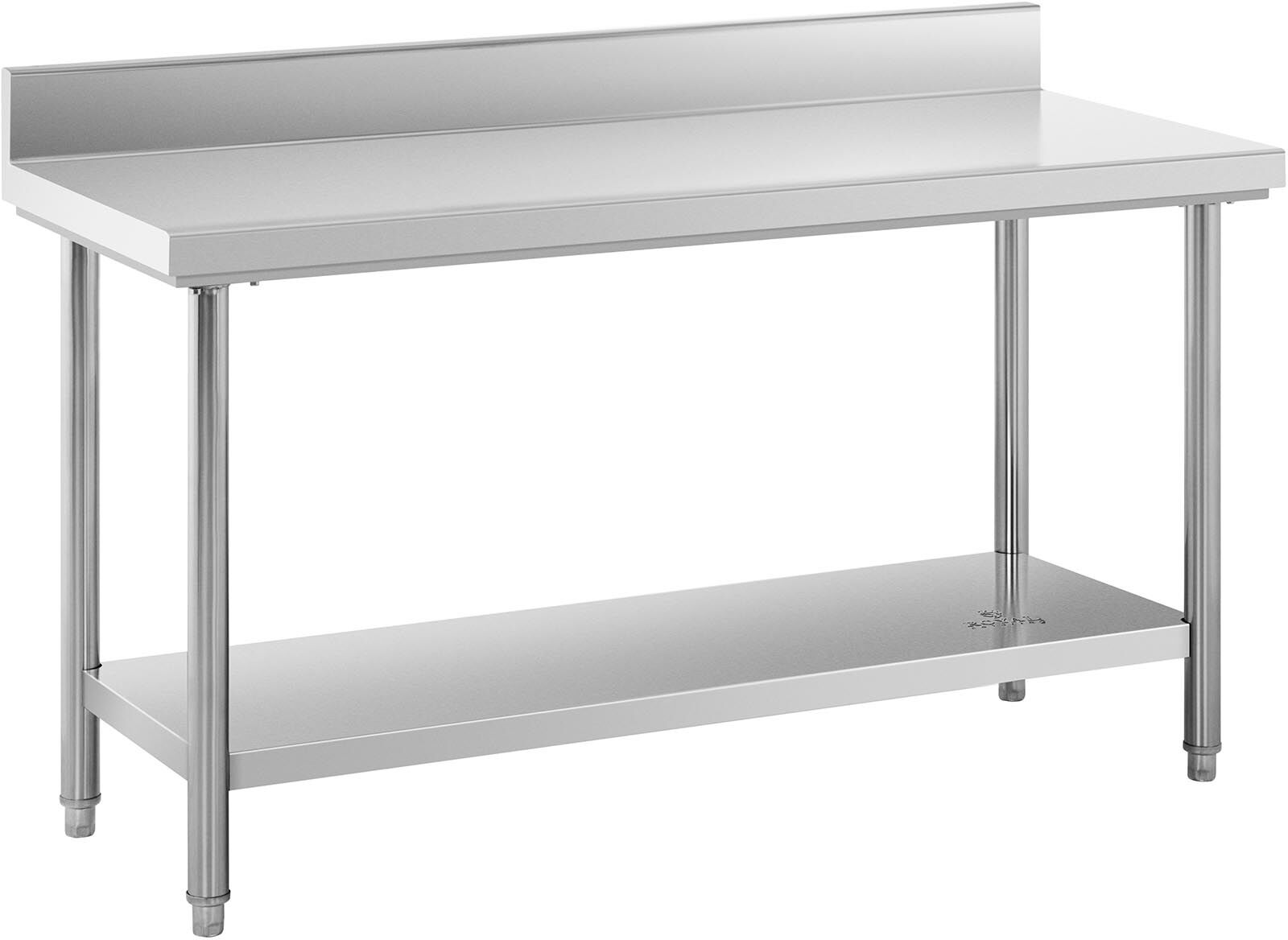 Royal Catering Mesa de trabalho - aço inoxidável - 150 x 60 cm - 159 kg - com rebordo RCWT-150X60SB