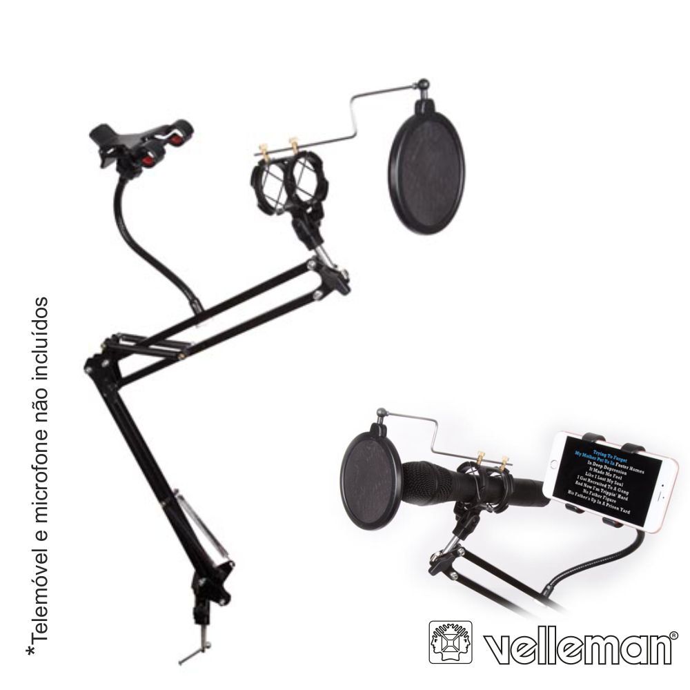 Velleman Suporte Mesa para Microfone com Filtro Acústico Suporte para microfone