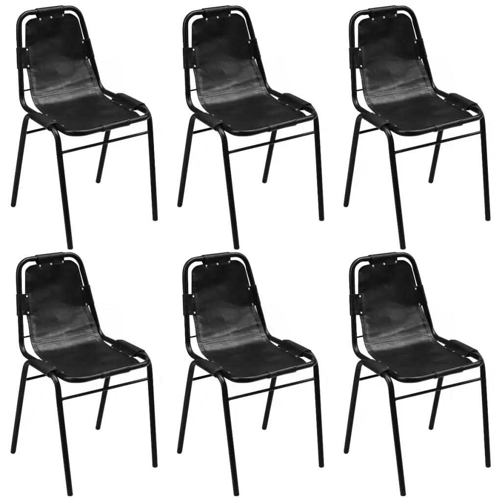 vidaXL Cadeiras de jantar 6 pcs couro genuíno preto