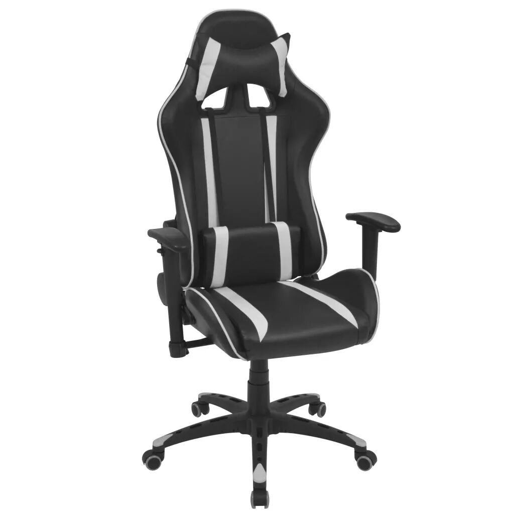vidaXL Cadeira escritório reclinável estilo corrida pele artif. branco