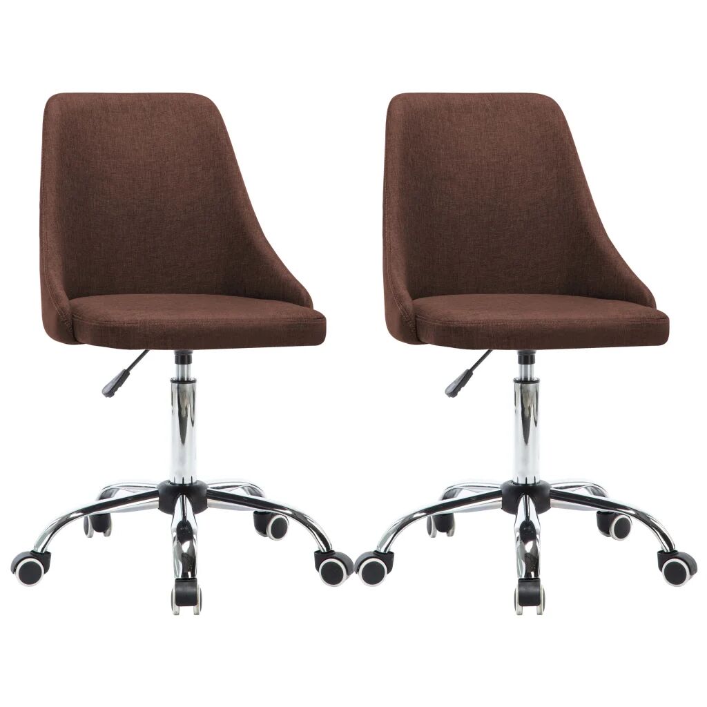 vidaXL Cadeiras de escritório com rodas 2 pcs tecido castanho