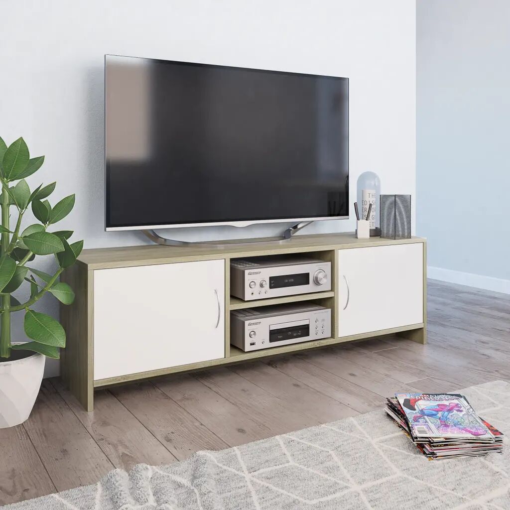 vidaXL Móvel TV 120x30x37,5 cm contraplacado branco e carvalho sonoma