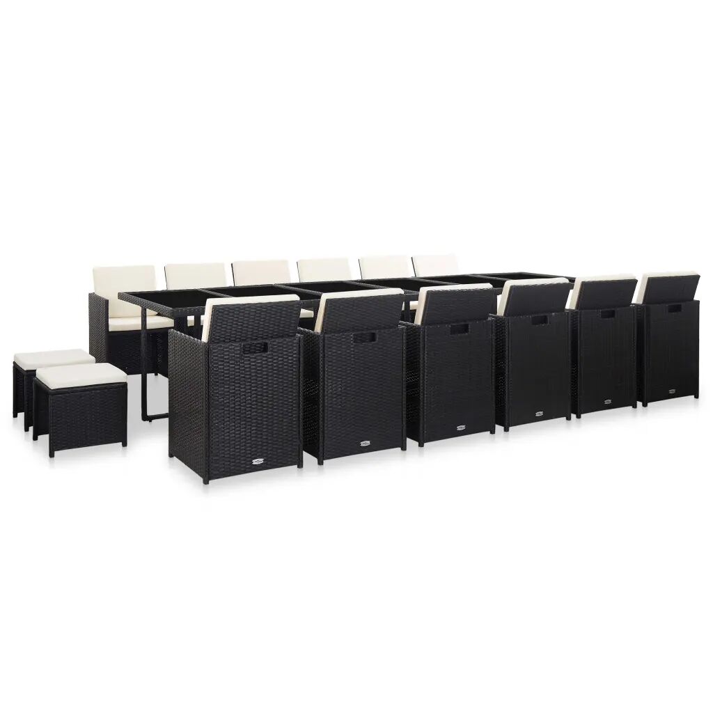 vidaXL 17 pcs conjunto jantar exterior com almofadões vime PE preto