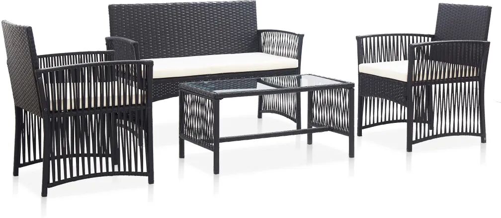 vidaXL 4 pcs conjunto lounge de jardim c/ almofadões vime PE preto