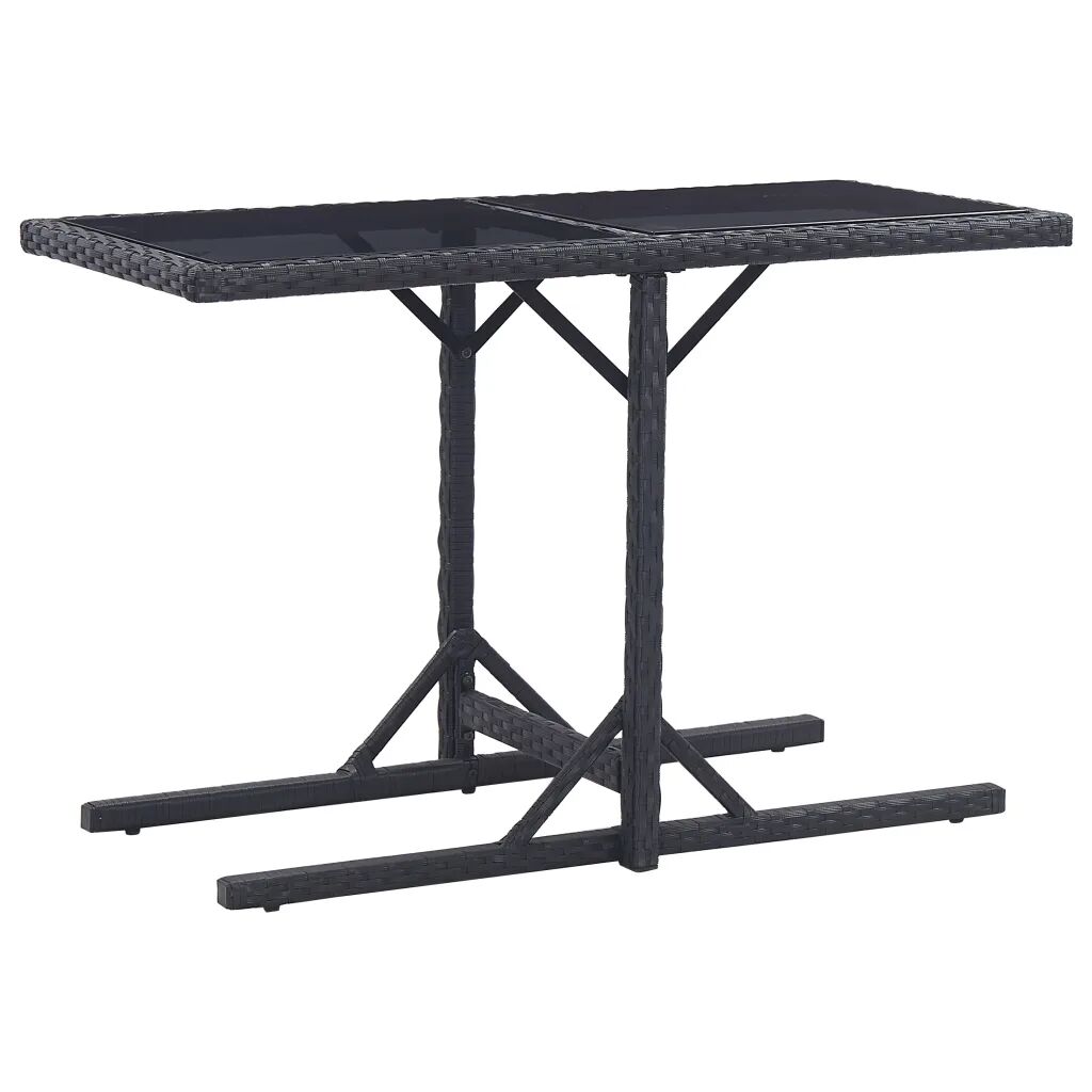 vidaXL Mesa de jardim 110x53x72 cm vidro e vime PE preto