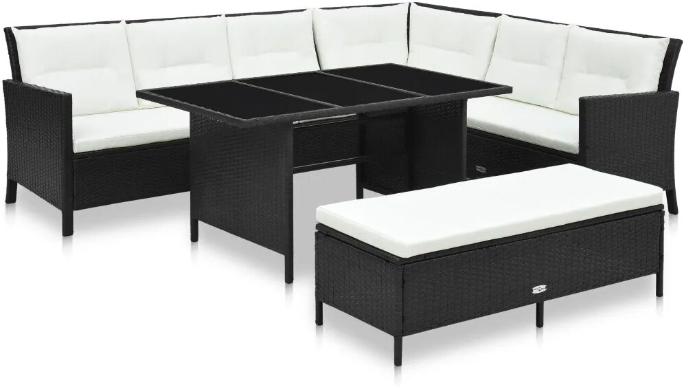 vidaXL 3 pcs conjunto lounge de jardim c/ almofadões vime PE preto