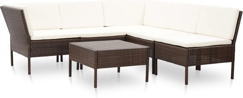 vidaXL Conjunto lounge jardim c/ almofadões 6 pcs vime PE castanho