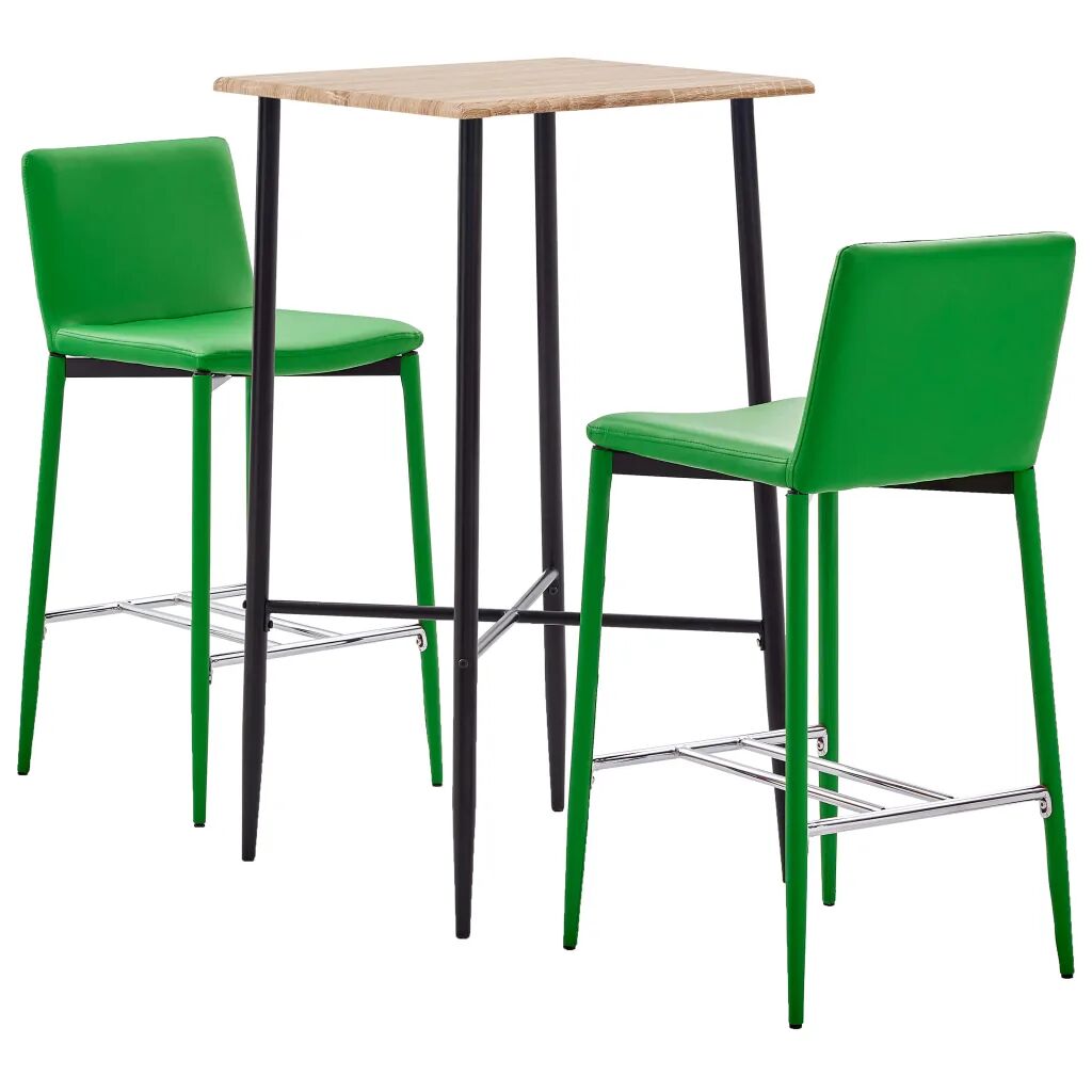 vidaXL 3 pcs conjunto de bar couro artificial verde