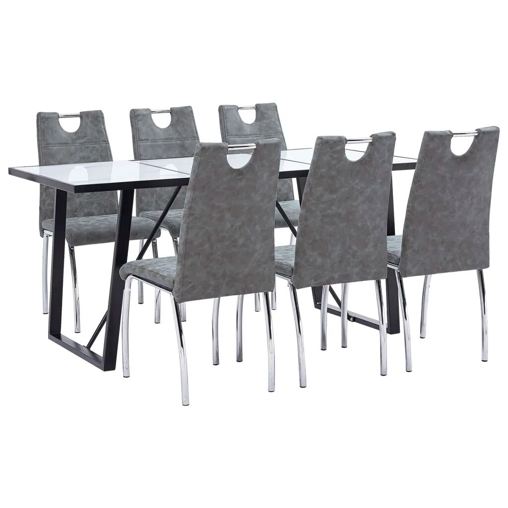 vidaXL 7 pcs conjunto de jantar couro artificial cinzento