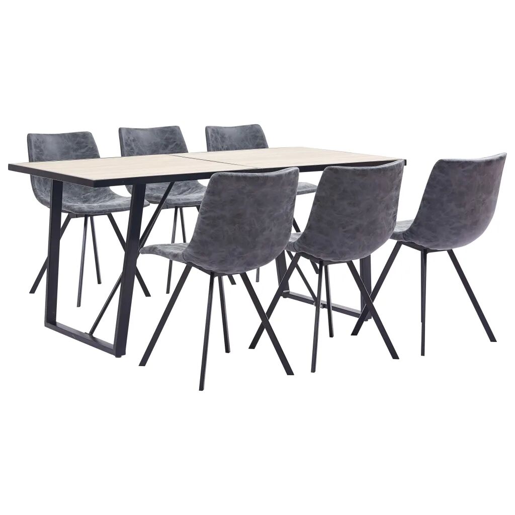 vidaXL 7 pcs conjunto de jantar couro artificial preto