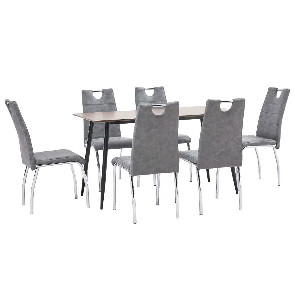 vidaXL 7 pcs conjunto de jantar couro artificial cinzento