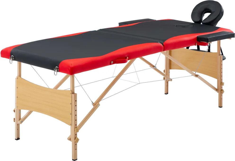 vidaXL Mesa de massagens dobrável 2 zonas madeira preto e vermelho