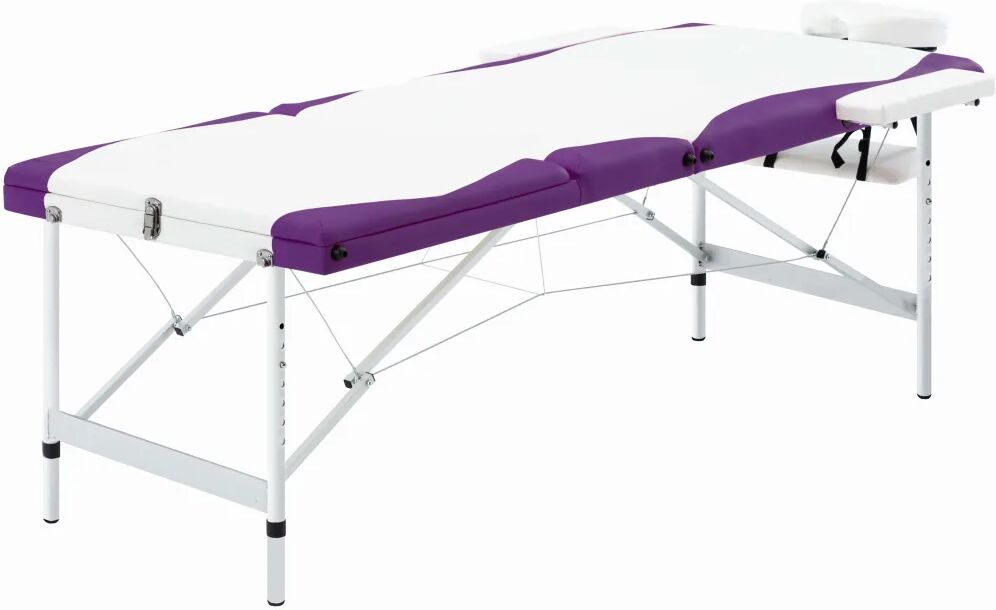 vidaXL Mesa de massagem dobrável 3 zonas alumínio branco e roxo