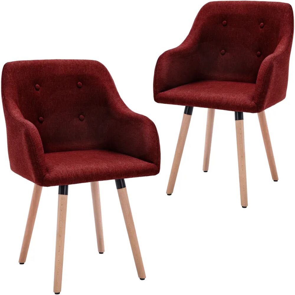 vidaXL Cadeiras de jantar 2 pcs tecido vermelho tinto