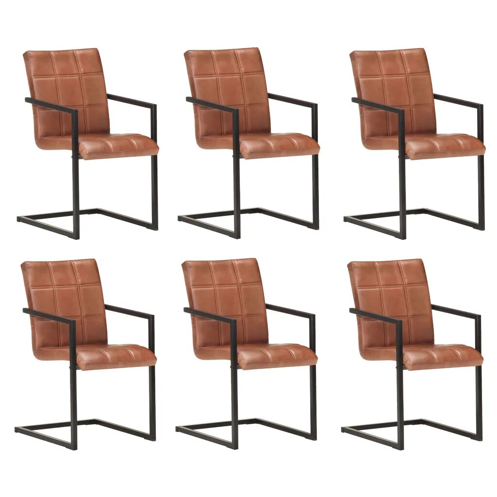 vidaXL Cadeiras de jantar cantilever 6 pcs couro genuíno castanho