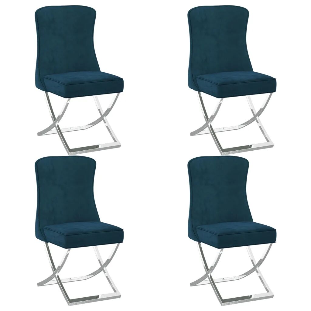 vidaXL Cadeiras de jantar 4 pcs 53x52x98cm veludo/aço inox. azul