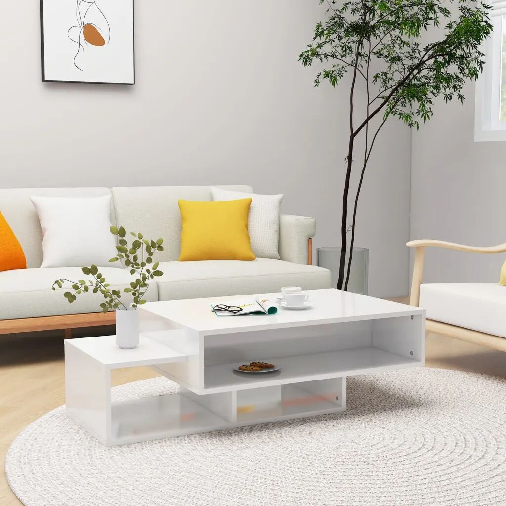 vidaXL Mesa de centro 105x55x32 cm contraplacado branco brilhante