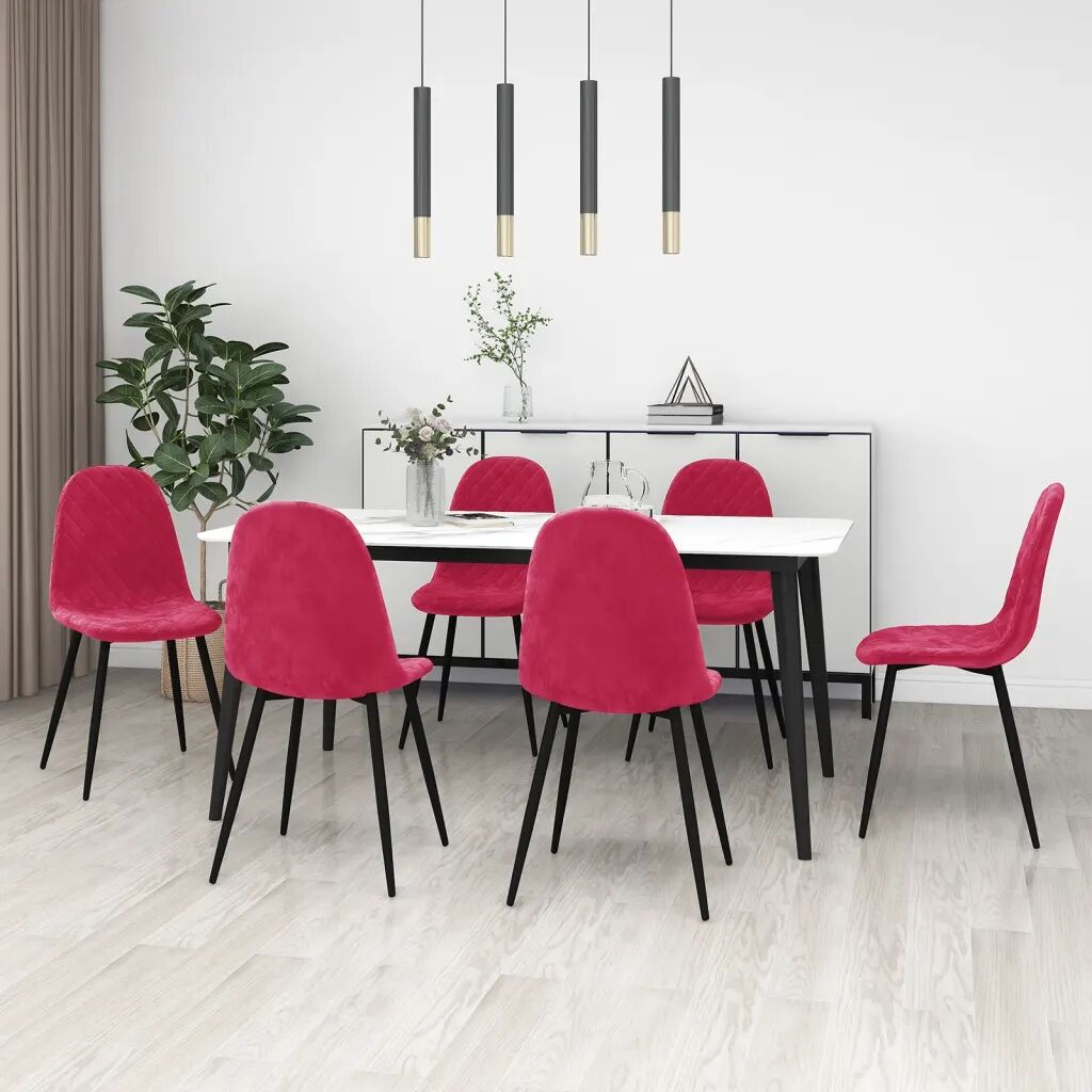 vidaXL Cadeiras de jantar 6 pcs veludo vermelho tinto