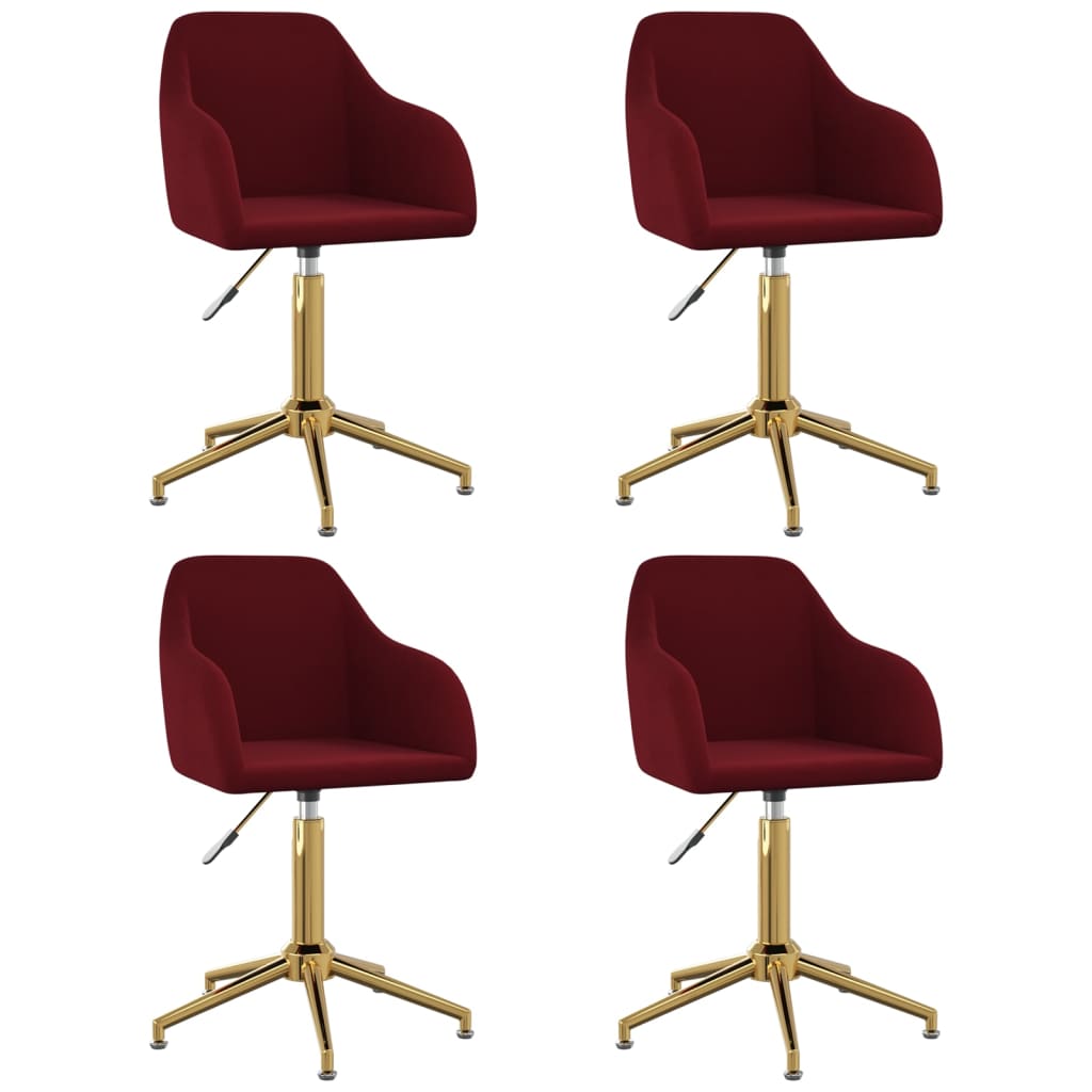 vidaXL Cadeiras de jantar giratórias 4 pcs veludo vermelho tinto