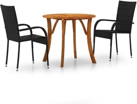 Vidaxl Conjunto de Jantar Exterior 3 Peças (Preto - Rattan - 85x75 cm)