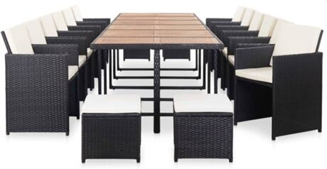 Vidaxl Conjunto de Refeição Jardim 46432 (Preto - Rattan Vime - 339x109x74 cm - 17 Peças)