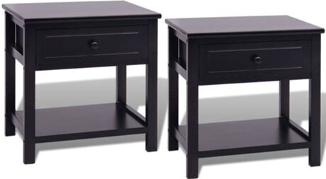 Vidaxl Conjunto de 2 Mesa de Cabeceira (Preto - Madeira - 40x29x42 cm)